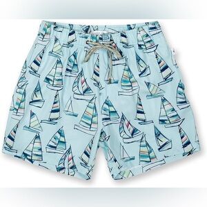 Vintage Summer Blue Sailboats Mens Swim Trunks Mesh Lining Size Large NWOT